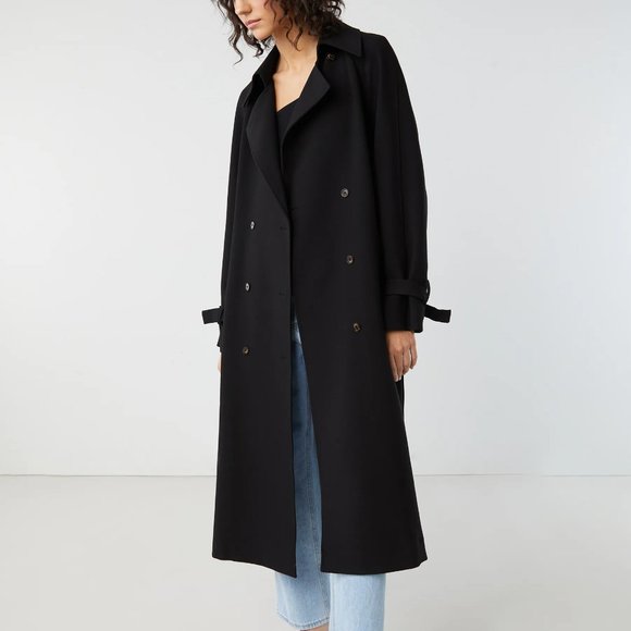 OAK + FORT Oversized Trench Coat - XS - Black - Picture 1 of 9
